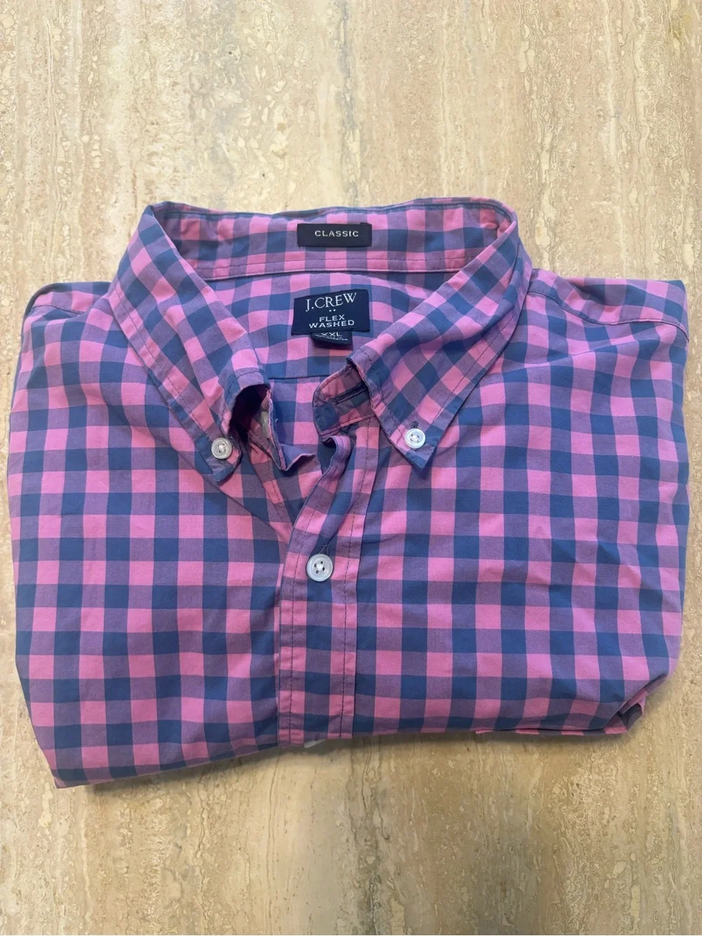 Lot of 2 J.Crew Mens XXL Flex Washed Classic Fit Gingham Button Down Shirts #007